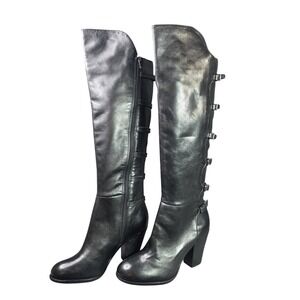 Gianni Bini Black Leather Over Knee Buckle Boots Sz 8.5M Thigh High